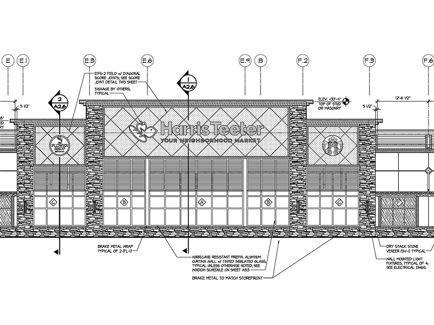 Plans for the Harris Teeter at 11901 Atlantic Blvd. at northwest Kernan and Atlantic boulevards in the Atlantic North shopping center show signs for The Flower Shop and Starbucks Coffee flanking the Harris Teeter sign. Plans for the Harris Teeter at 11901 Atlantic Blvd. at northwest Kernan and Atlantic boulevards in the Atlantic North shopping center show signs for The Flower Shop and Starbucks Coffee flanking the Harris Teeter sign.