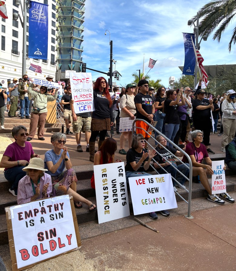 Hundreds rally outside of Orlando City Hall in protest of an ICE agent's killing of Minneapolis woman Renee Good (Jan. 11, 2026)