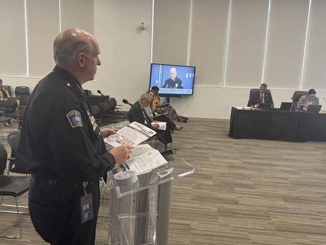 Coral Gables Police Chief Ed Hudak speaks about the city’s anti-human trafficking efforts during the city commission meeting on March 10, 2026 in the public safety building at 2151 Salzedo St.