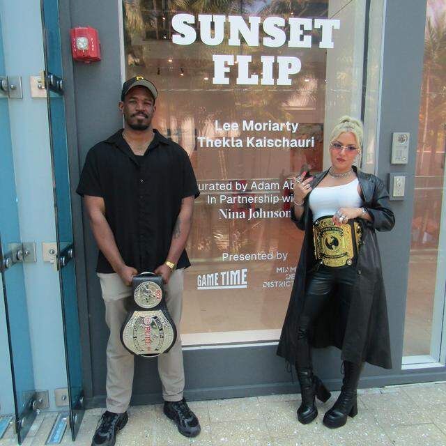 Sunset Flip -- presented by Adam Abdalla and Nina Johnson in the Miami Design District -- features the artwork of AEW pro wrestlers Lee Moriarty (ROH Pure champ) and Thekla (AEW women’s champ).