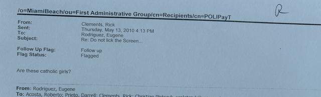 A 2010 email from Rick Clements, who would later become the Miami Beach police chief.
