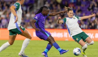 Image of Barbra Banda firing a shot against the Denver Summit.