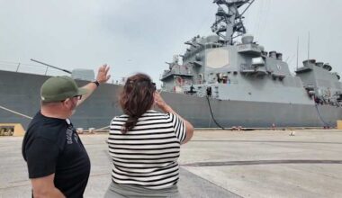 Jacksonville families say goodbye as Navy destroyer heads out for overseas deployment