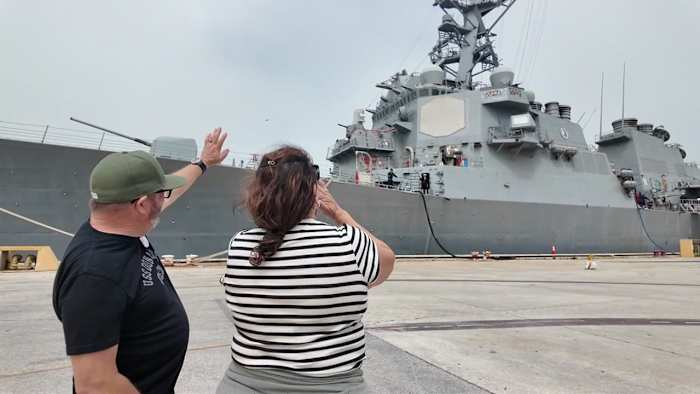 Jacksonville families say goodbye as Navy destroyer heads out for overseas deployment