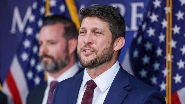 Florida Attorney General James Uthmeier, right, speaks alongside federal and state law enforcement officials during a press conference on Thursday, Feb. 19, 2026, in Miami.