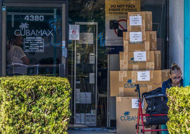 Boxes with prices according to sizes are available for exiles to send aid to relatives in Cuba at a CubaMax Travel office in Hialeah on Feb. 13, 2026.