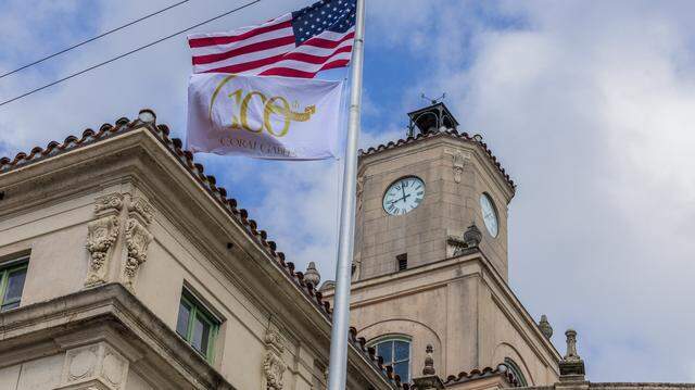 File photo of a group of residents  celebrating the 100-year birthday of the Coral Gables in front of City Hall on 29, 2025.

