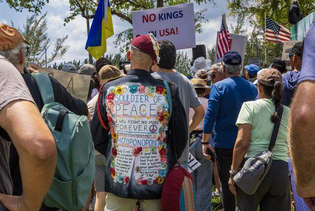 U.S. Army Veteran Javier Del Rio was among a group of protesters that expressed their opinions during a ‘No Kings’ anti-Trump protest at Tropical Park, in Miami-Dade March 28, 2026.