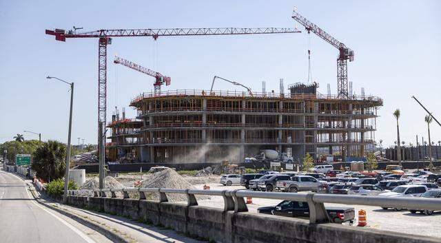 Construction is ongoing at the new city of Miami administration building at the site of Nu Stadium on Tuesday, March 24, 2026, in Miami, Fla.
