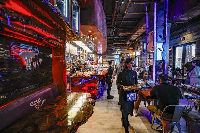 The dining room of El Toro Loco Steakhouse restaurant on Calle Ocho in Little Havana.