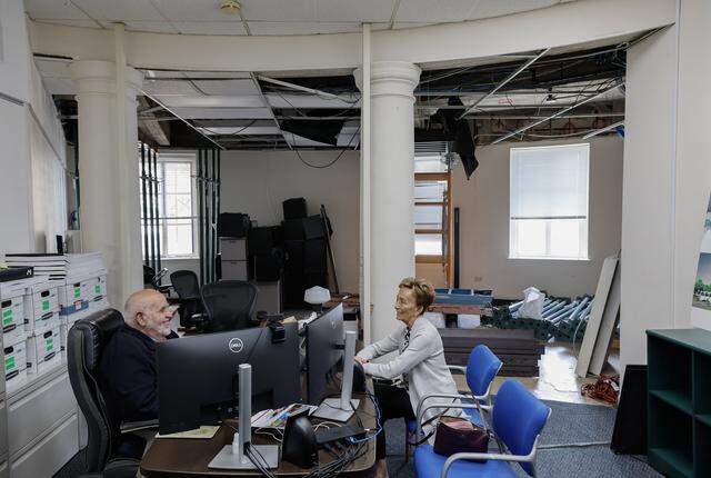 Dropped ceilings in offices that obscured original architectural details and proportions at Coral Gables’ historic City Hall are being removed as the building is vacated for a comprehensive restoration expected to take up to three years.