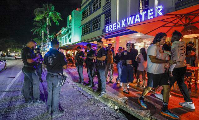Hialeah Police Officers patrol 9th Street and Ocean Drive during spring break in the South Beach neighborhood of Miami Beach Florida on Friday, March 20, 2026.