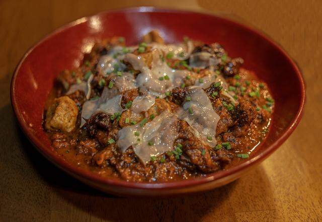 An Oxtail Bolognese with plantain gnocchi dish, by executive chef Charles Page Jr. from the menu of the Red Rooster restaurant located in the heart of Miami's Overtown neighborhood, on Friday, March 13, 2026.