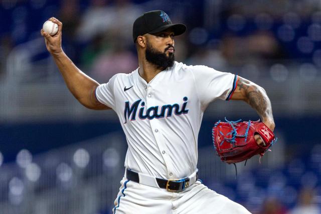 Miami Marlins pitcher Sandy Alcantara (22) throws a pitch during the fourth inning of an MLB game against the Colorado Rockies at loanDepot park on Tuesday, June 3, 2025, in Miami, Fla.