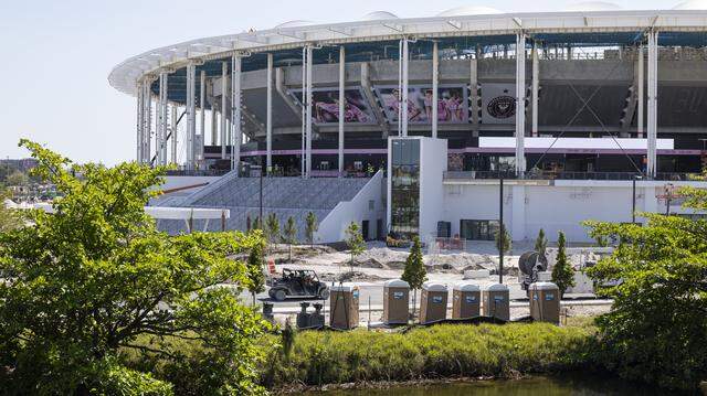 A general view of the construction site of Nu Stadium on Tuesday, March 24, 2026, in Miami, Fla.