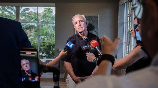 U.S. Rep. Carlos A. Gimenez speaks during a press conference about developments in Cuba at the Fairways Restaurant inside the Biltmore Hotel in Coral Gables, Fla., on Monday, March 16, 2026. Gimenez addressed nationwide protests in Cuba, the Cuban government's announced economic reforms and potential next steps for U.S. policy in support of the Cuban people.