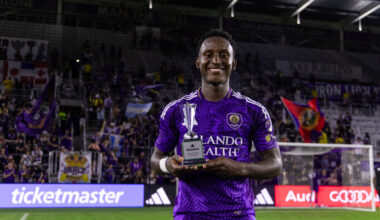 Image of Ivan Angulo with his Man of the Match trophy after beating CF Montreal.