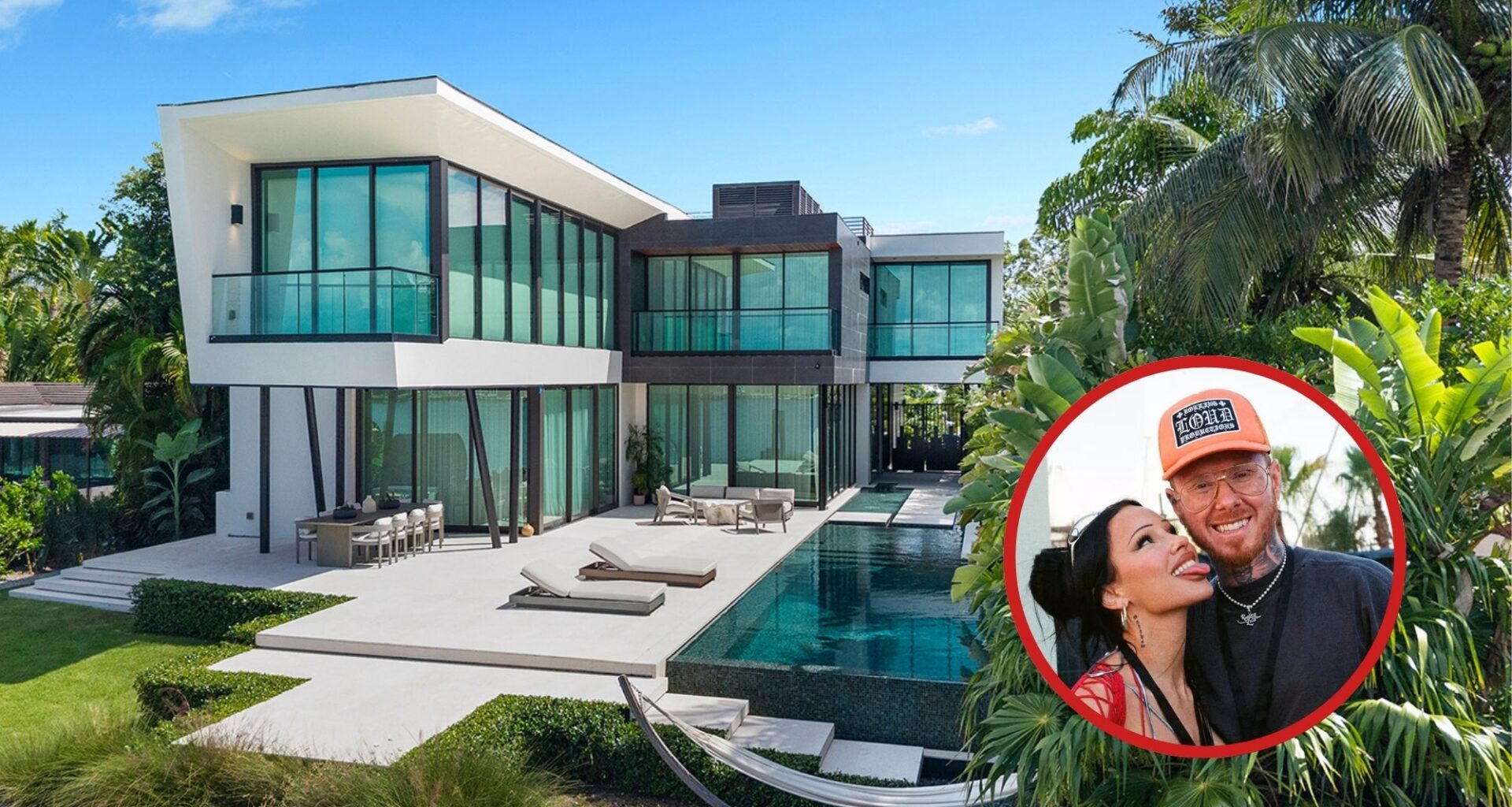 Photo collage featuring a Miami Beach Waterfront Mansion and Matt Zingler of Rolling Loud Festival.