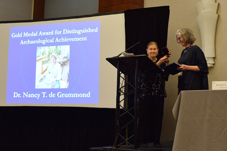 Nancy de Grummond, the M. Lynette Thompson Professor of Classics and Distinguished Research Professor and director of Excavations and Research at Cetamura del Chianti, was honored with the 2026 Gold Medal Award for Distinguished Archaeological Achievement during the Archaeological Institute of America’s Annual Meeting in San Francisco. (College of Arts and Sciences)