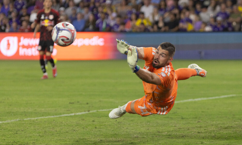 Image of Maxime Crepeau making a save against the New York Red Bulls.