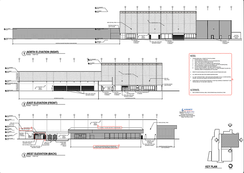 The exterior elevation for Extra Space Storage in a former JCPenney in Gateway Town Center. The exterior elevation for Extra Space Storage in a former JCPenney in Gateway Town Center.