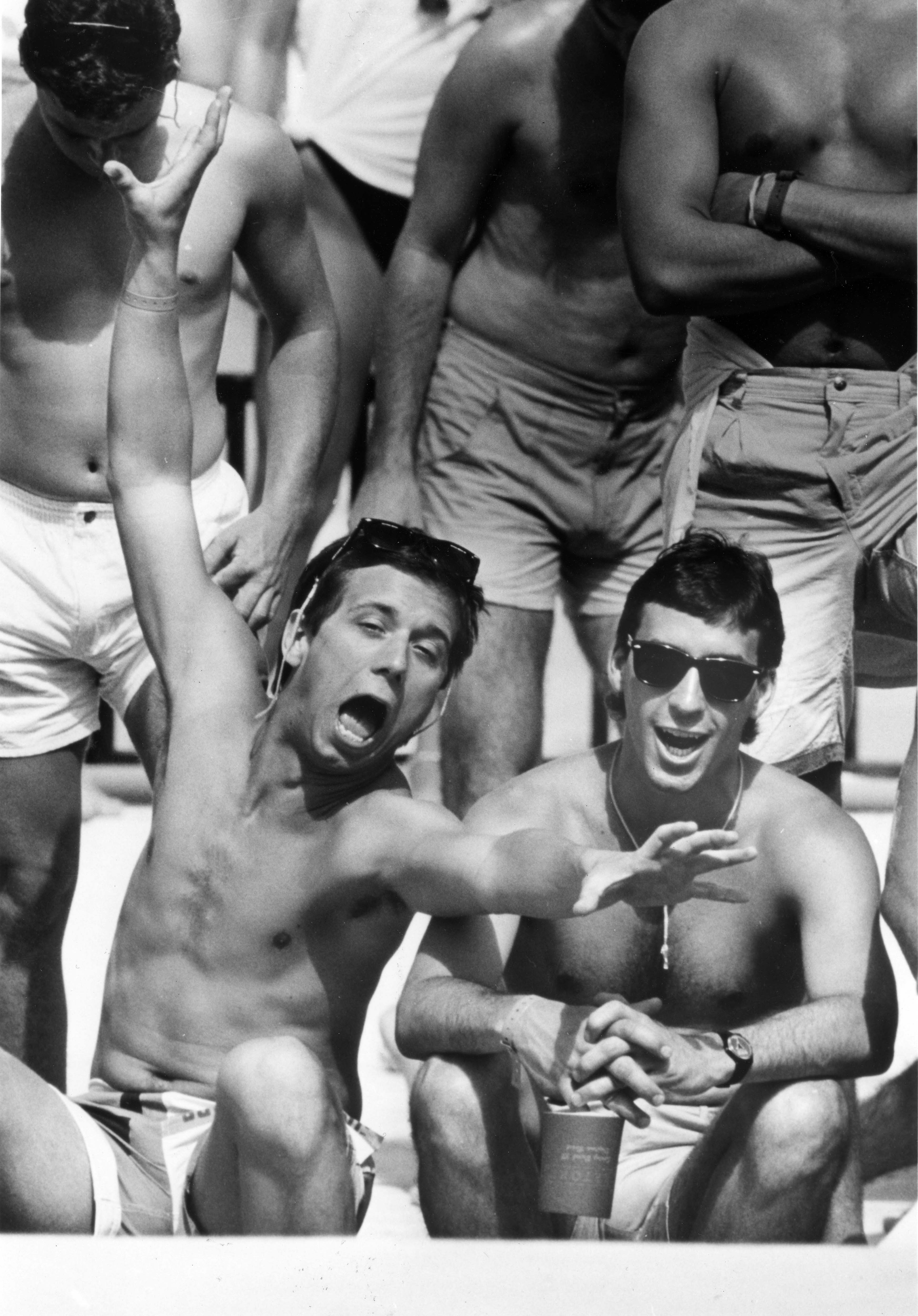 University of Tennessee students Brian Hightower and Chac Long whoop...