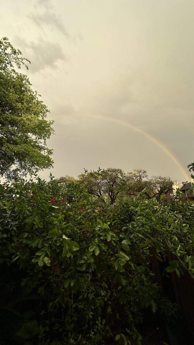 Sunday’s storms gave way to sprinkles and a rainbow for Miami’s sky by the early evening hours on March 15, 2026.