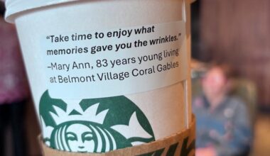 Seniors add uplifting quotes to coffee cups at Starbucks