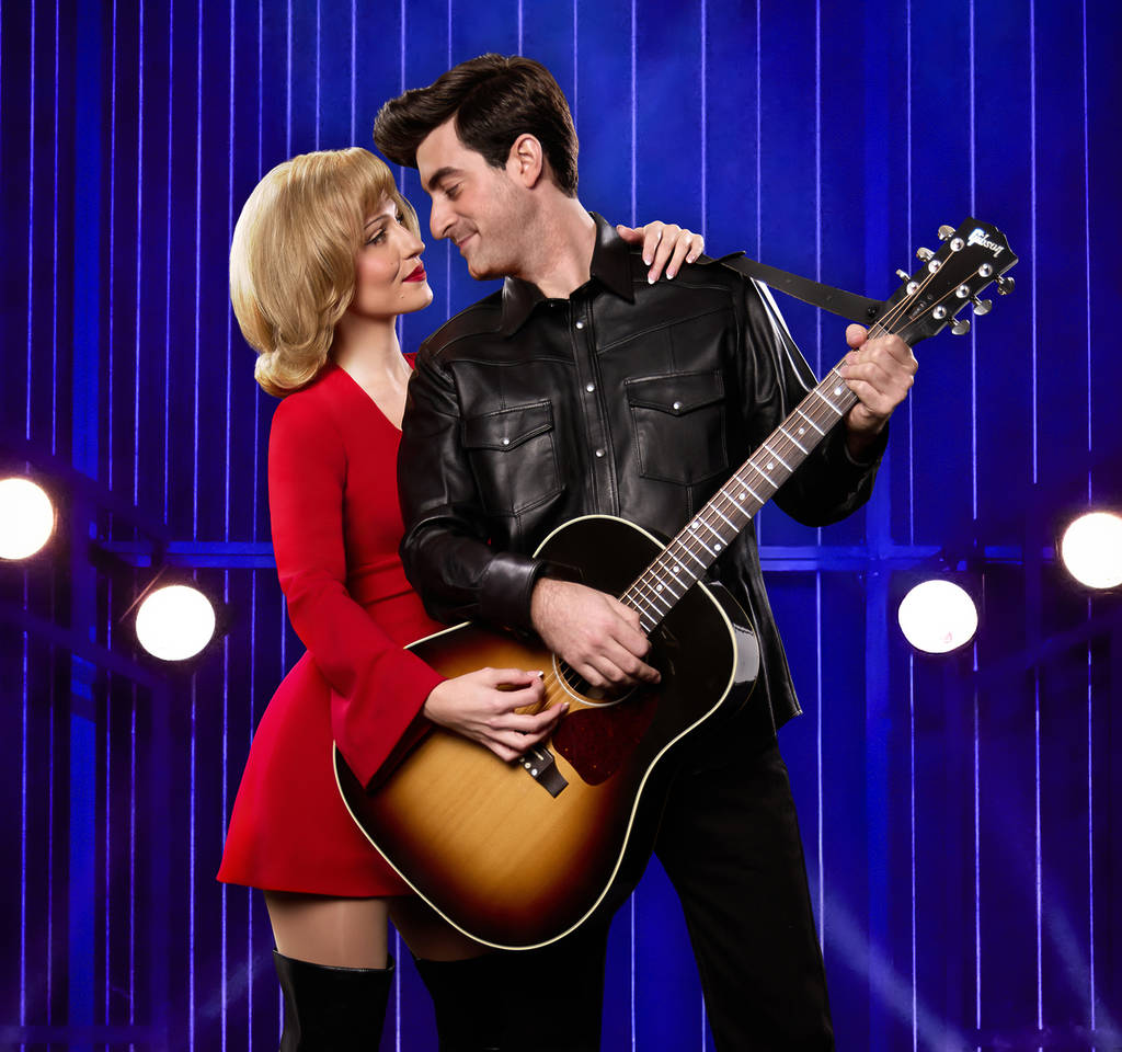 Ryahn Evers as 'Marcia Murphey' (left) Max Braunstein as 'Neil - Then' (right) in A Beautiful Noise The Neil Diamond Musical.