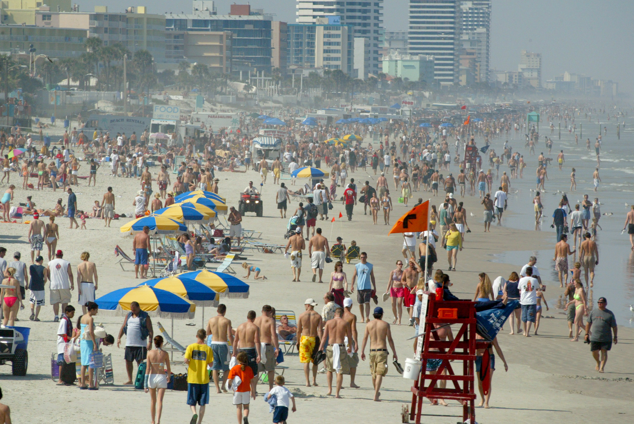 Crowds fill the beach during the annual college spring break...