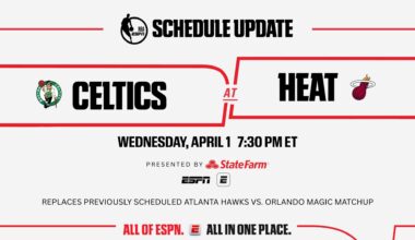 ESPN NBA schedule update: Boston Celtics vs. Miami Heat added on April 1