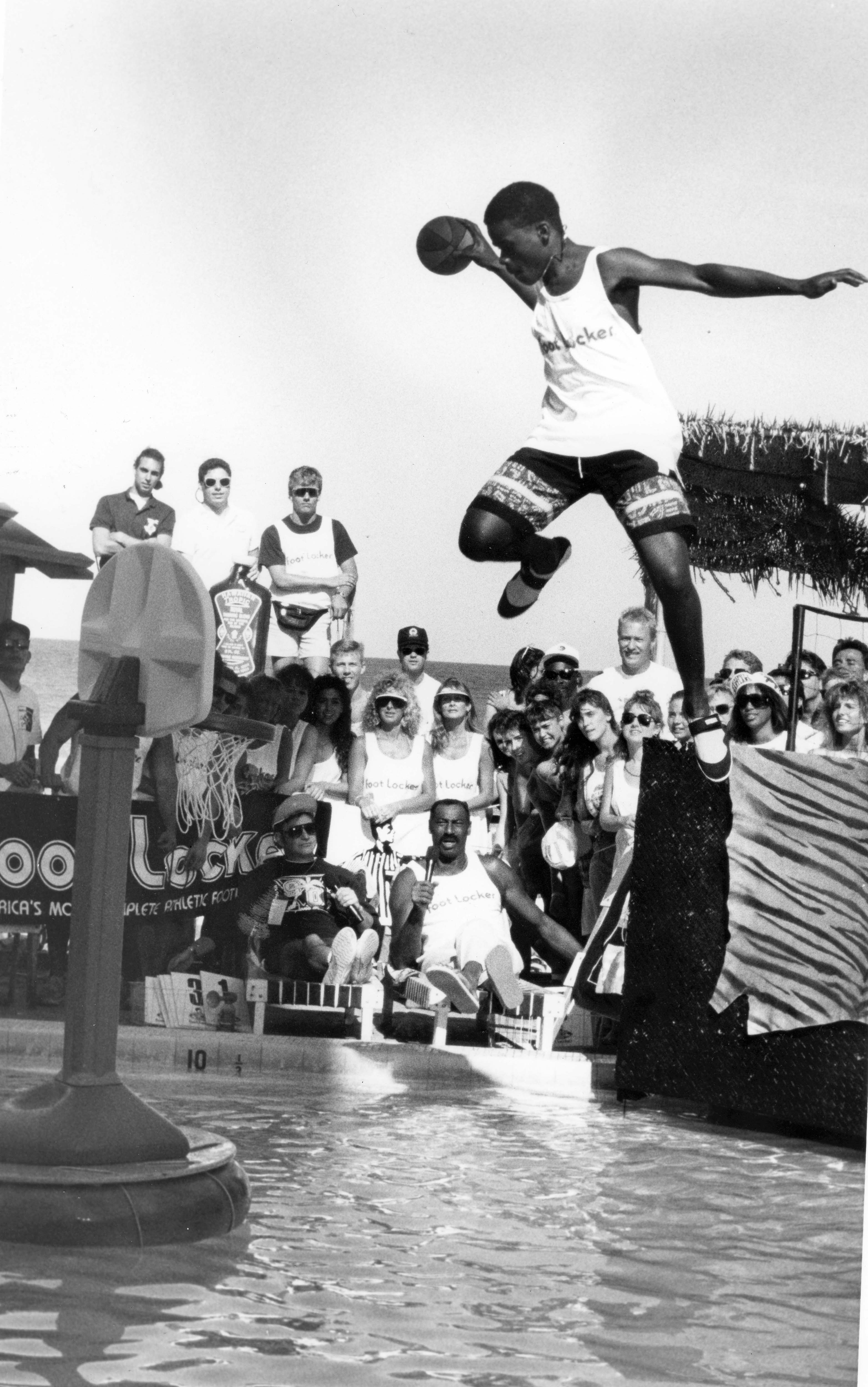 A contestant in the 'Slam Dunk' contest on Daytona Beach...