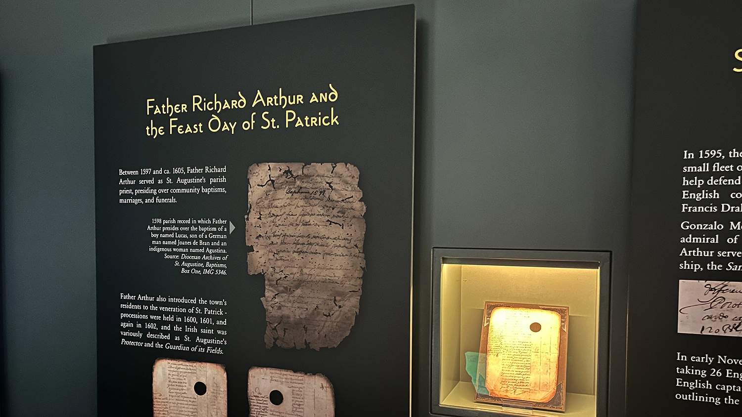 A display from the museum exhibit about St. Augustine and the Irish.