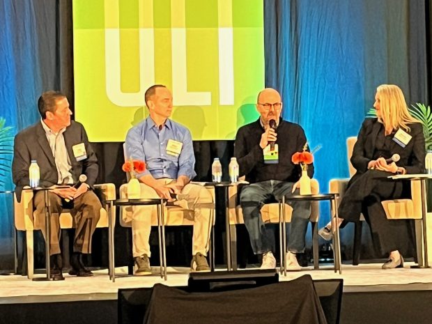 Some of Orlando's top developers updated their game-changing projects at the ULI Florida Summit. (L to R) Creative Village master developer Craig Ustler, Machete Group founder David Carlock, Tavistock Development President Craig Collin, moderator Michelle Adeeb. (staff photo)