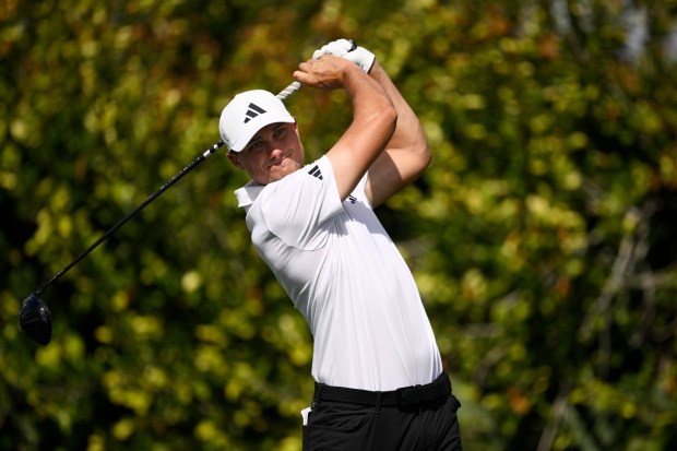 Ludvig Aberg of Sweden plays his shot from the ninth tee during the first round of the Arnold Palmer Invitational presented by Mastercard Thursday at Bay Hill Club & Lodge in Orlando. (Photo by Orlando Ramirez/Getty Images)