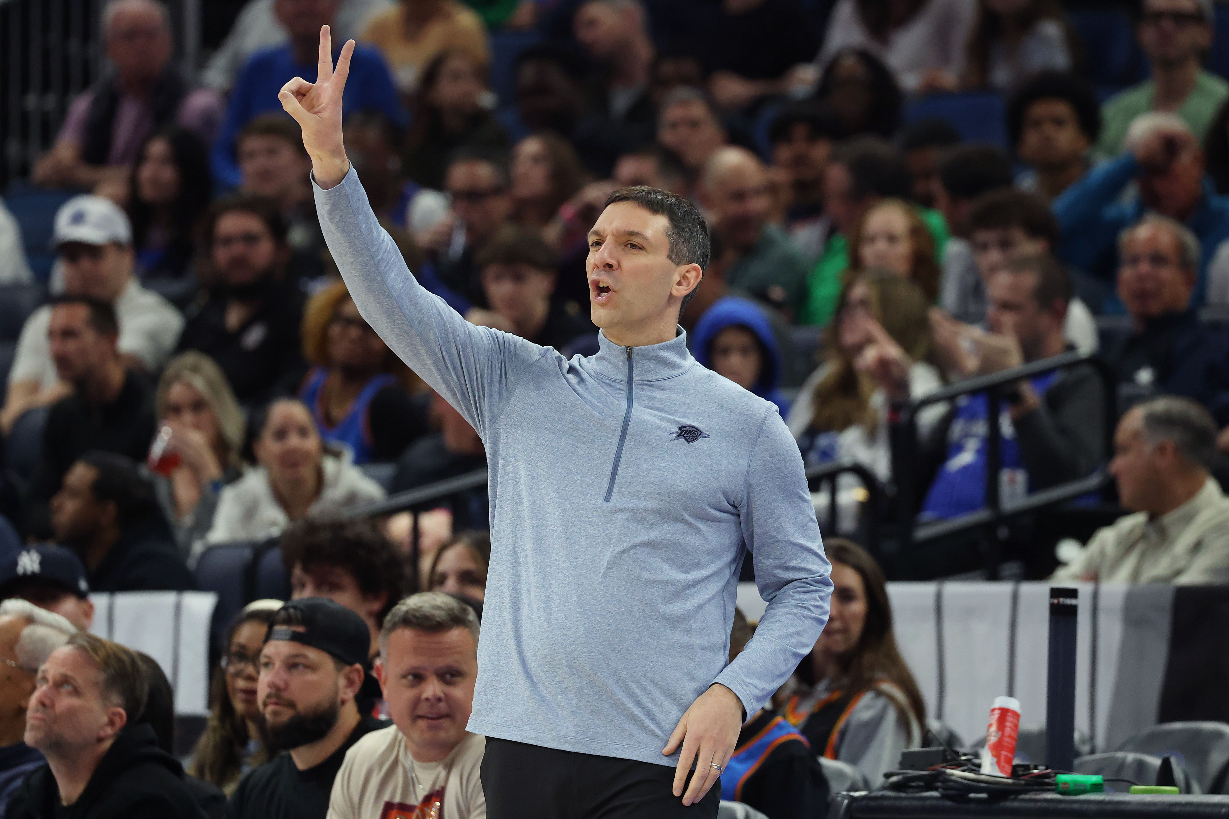 Thunder head coach Mark Daigneault coaches during the Oklahoma Thunder...