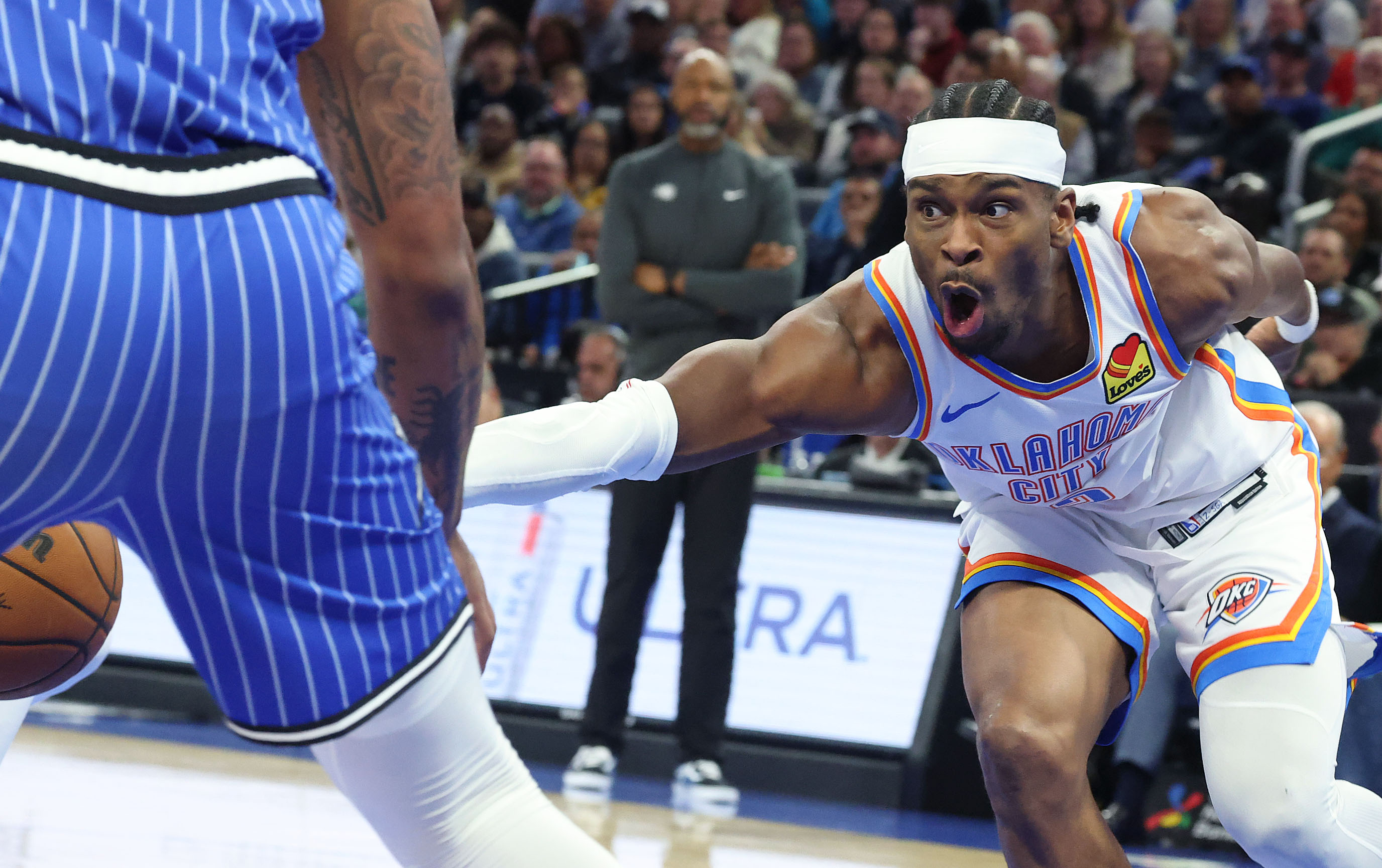 Thunder guard Shai Gilgeous-Alexander loses control of the ball during...