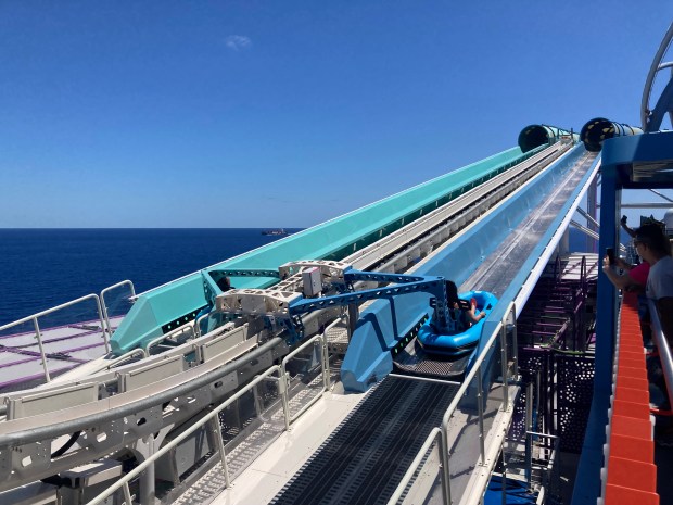 The Aqua Slidecoaster is part roller coaster, part water slide offering a thrilling, wet option on board Norwegian Cruise Line's new Norwegian Aqua. (Richard Tribou/Orlando Sentinel)