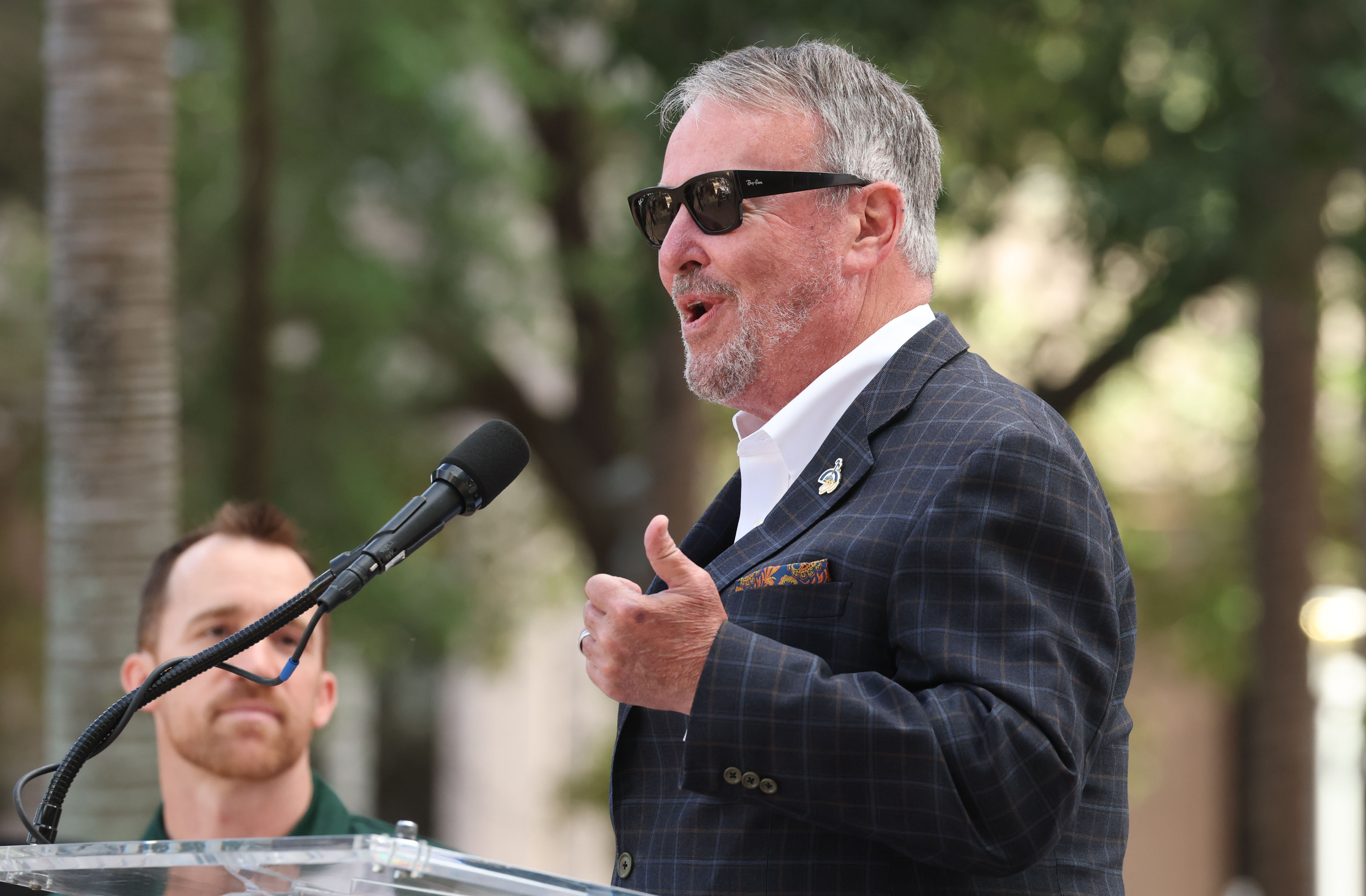 Orlando Mayor Buddy Dyer gives a thumbs up during a...