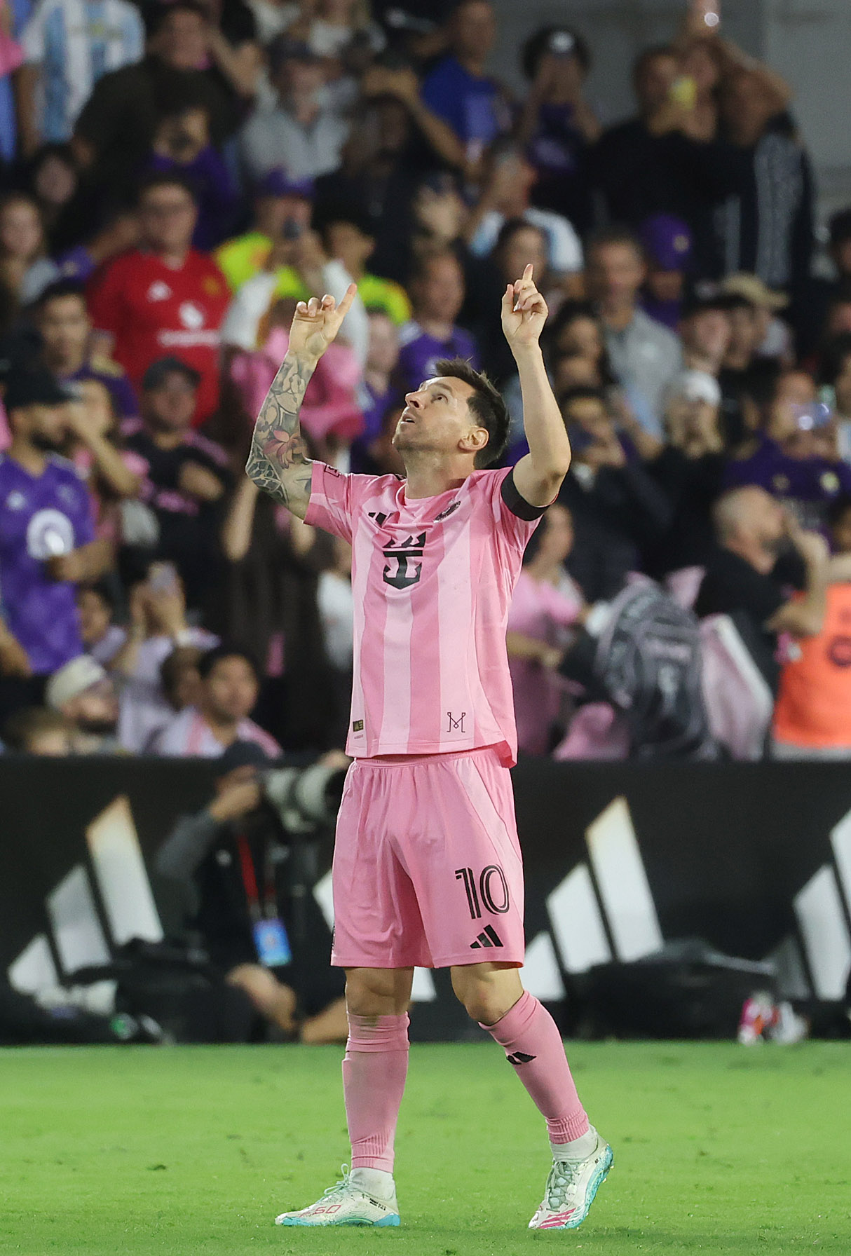 Miami player Lionel Messi celebrates after scoring a goal during...