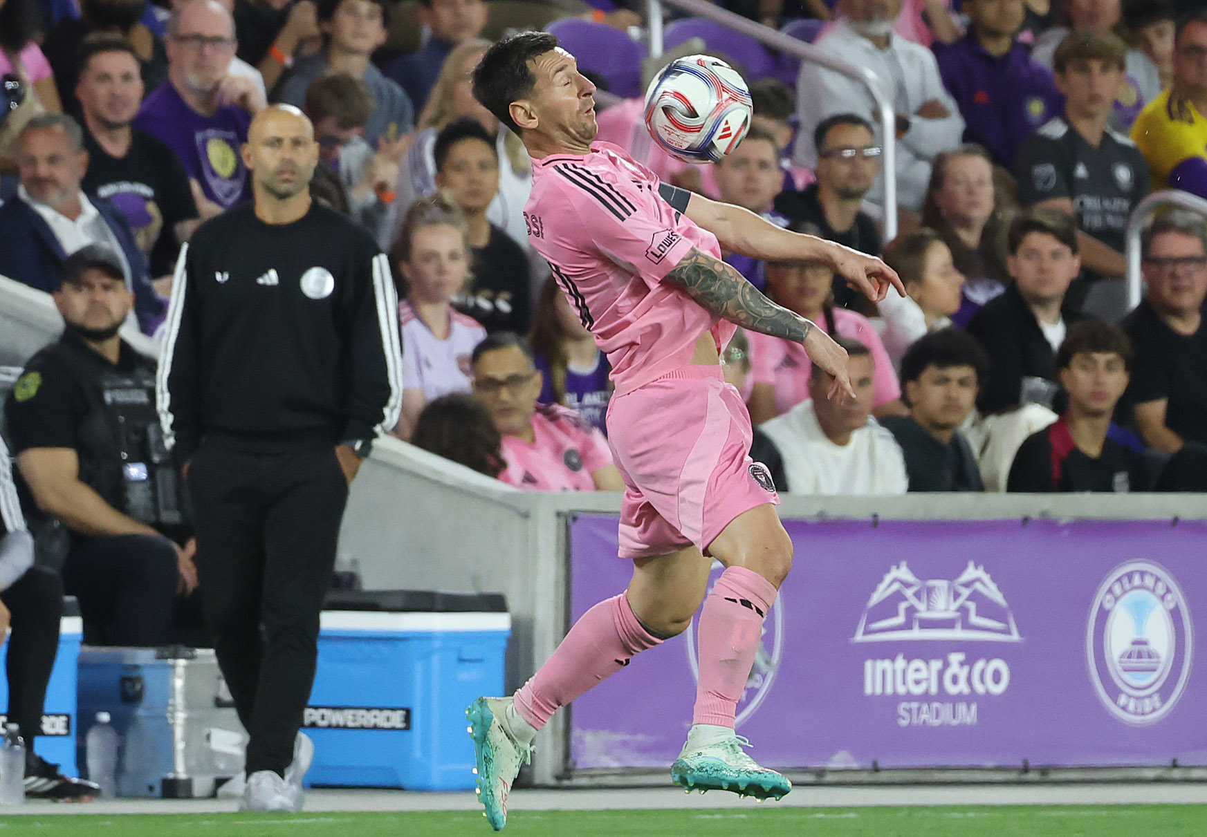 Miami player Lionel Messi controls the ball during the Inter...