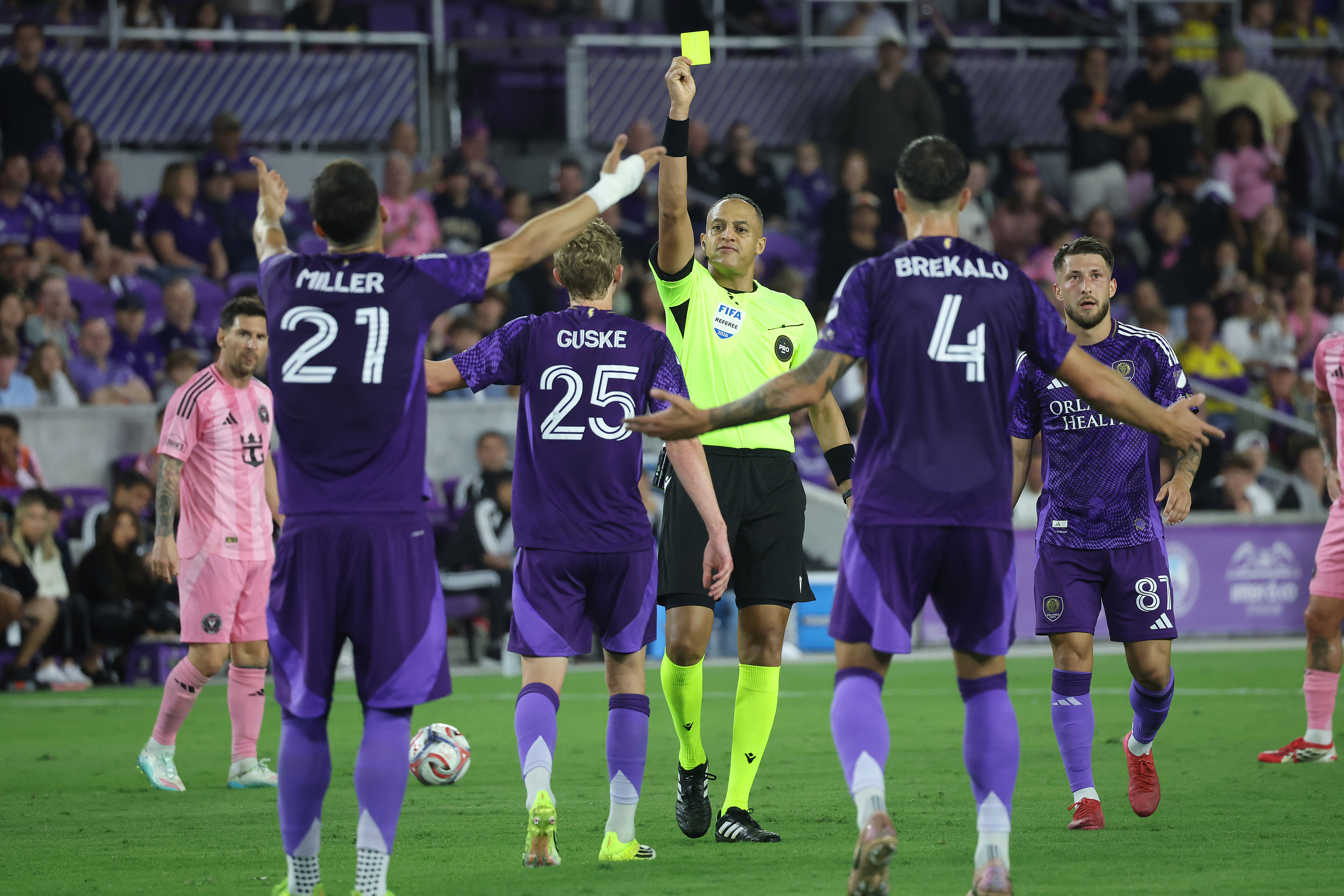 Orlando player Colin Guske (25) is issued a yellow card...