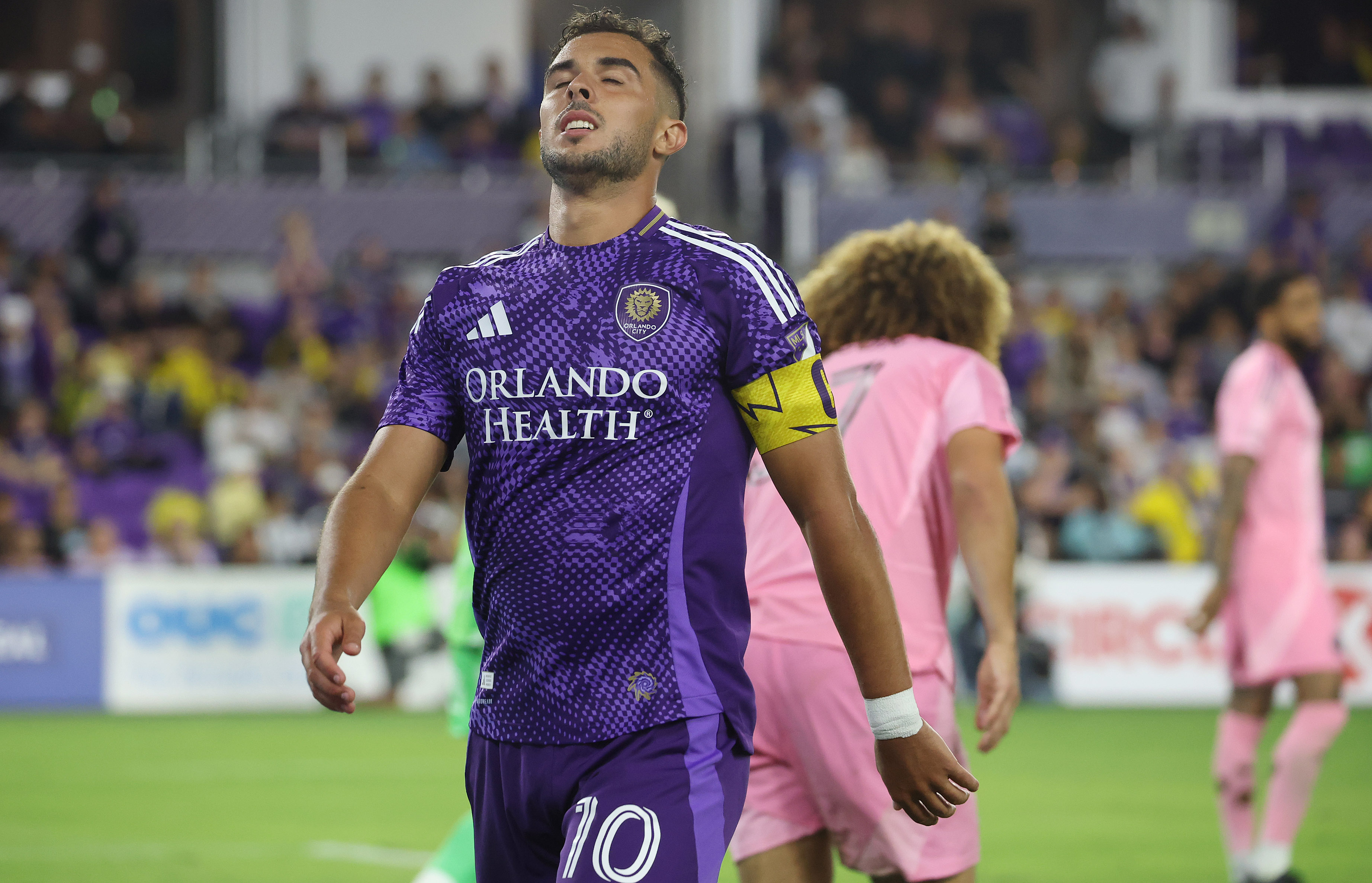 Orlando player Martin Ojeda appears frustrated after missing a goal...