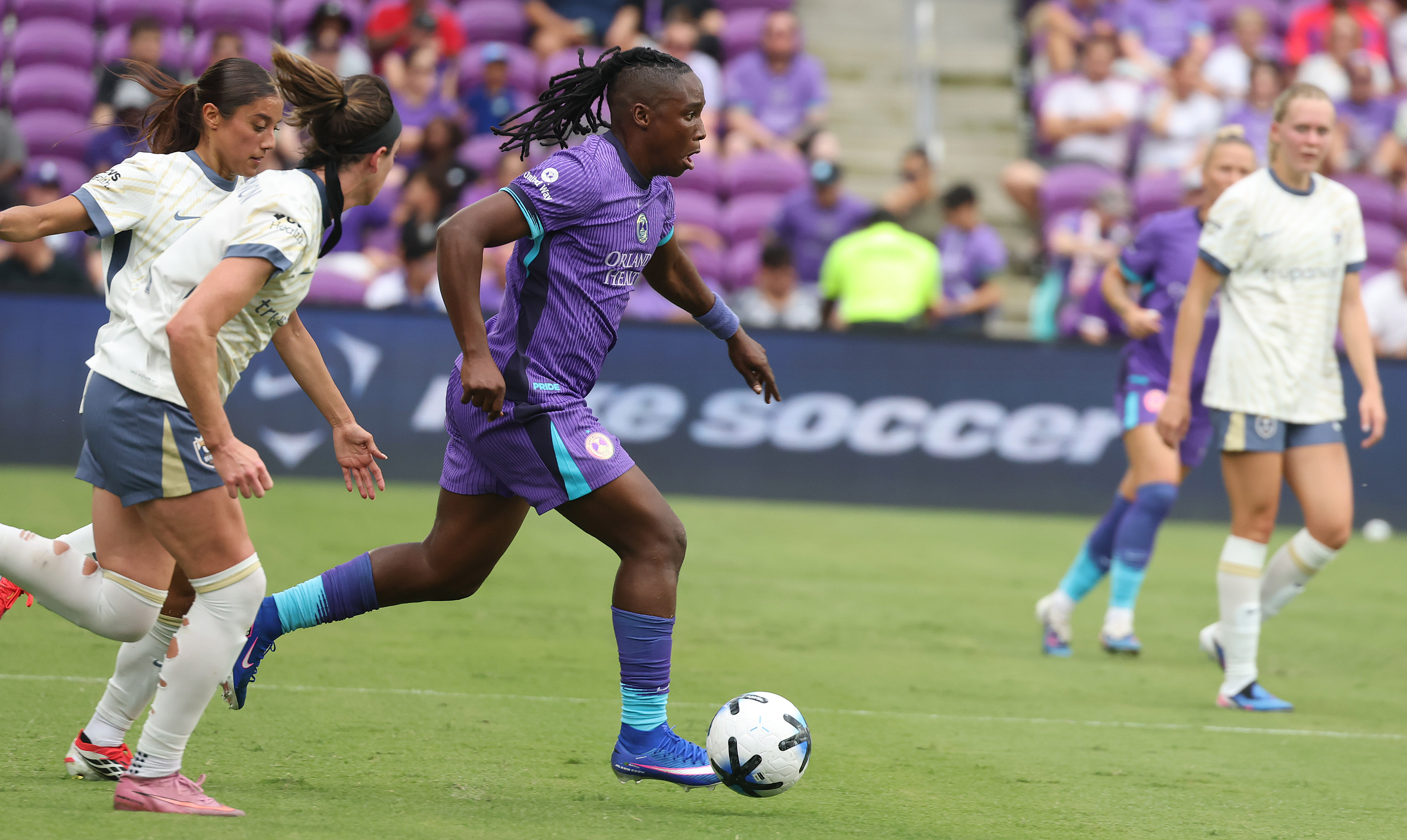 Orlando player Barbra Banda moves the ball during the Seattle...