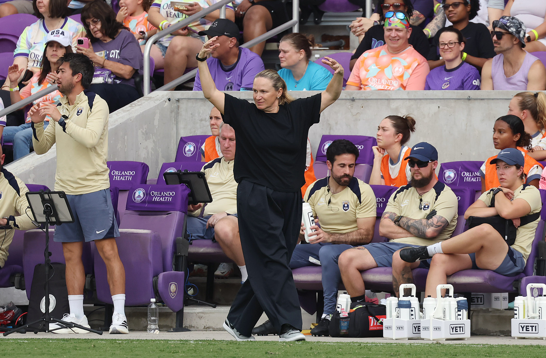 Seattle head coach Laura Kate Harvey signals during the Seattle...