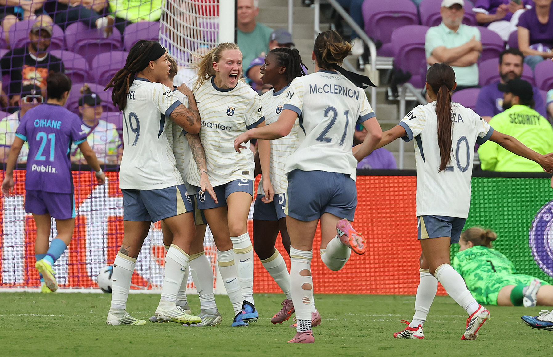 Seattle players celebrate after a goal during the Seattle Reign...