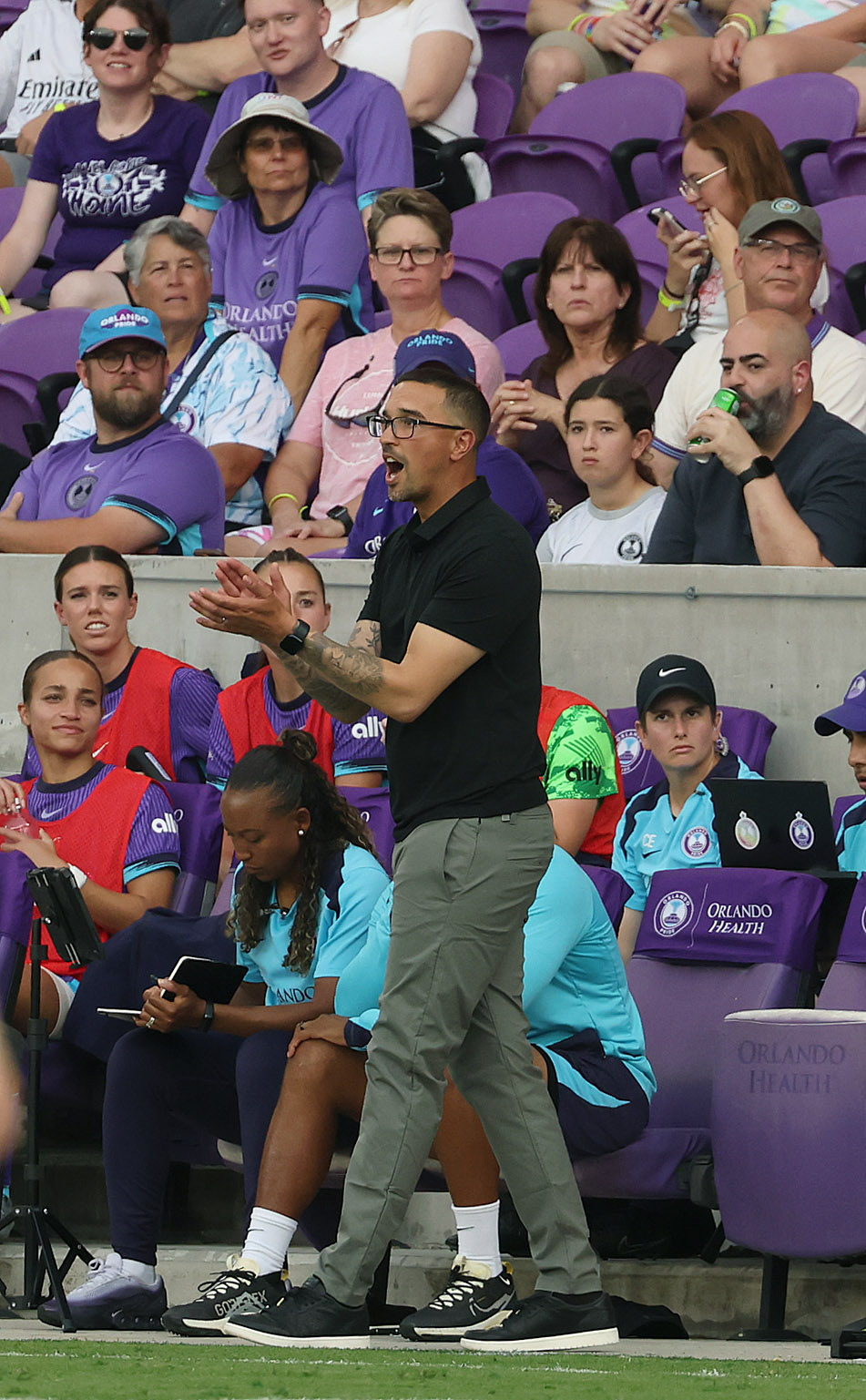 Orlando coach Seb Hines yells during the Seattle Reign at...