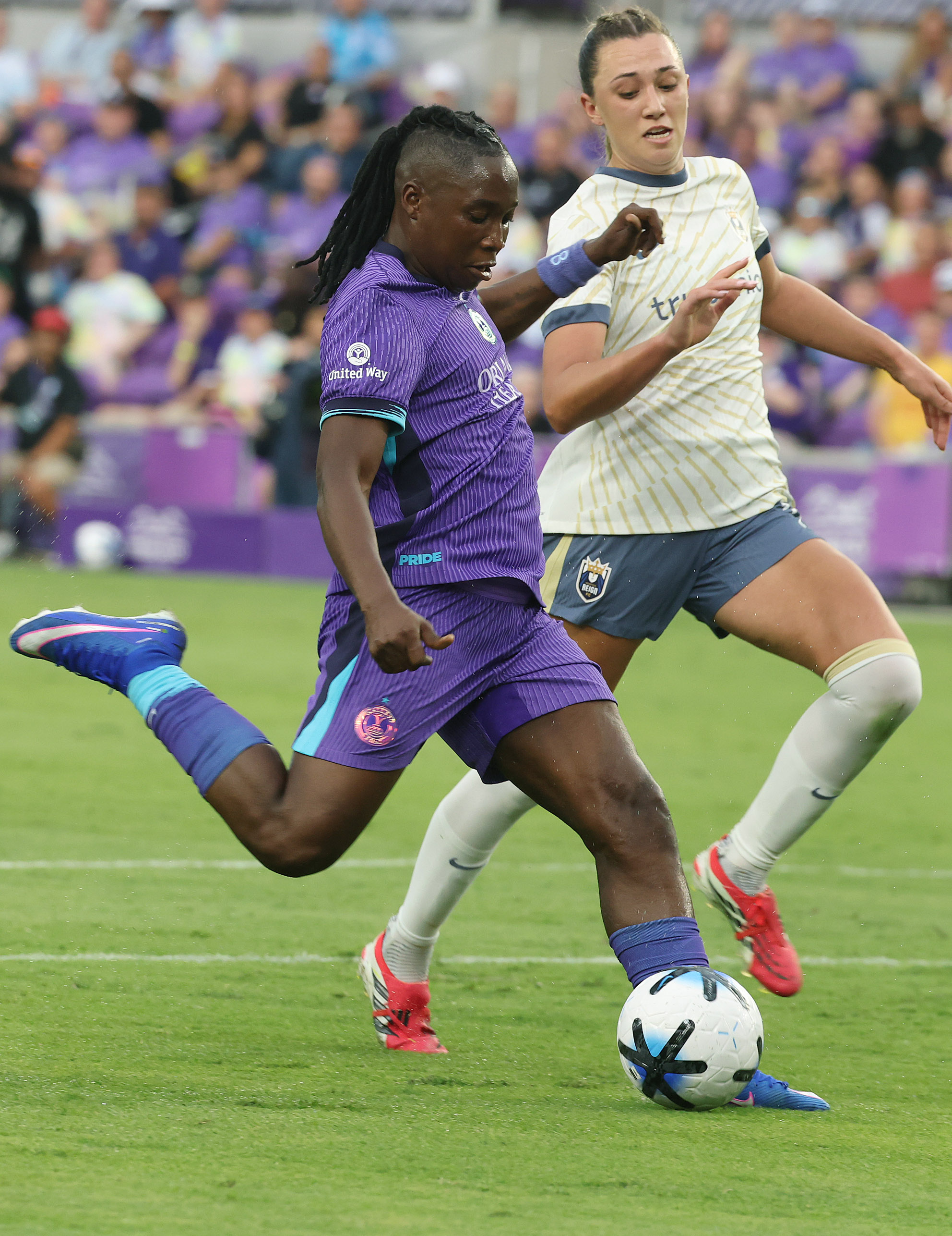 Orlando player Barbra Banda winds up to kick during the...