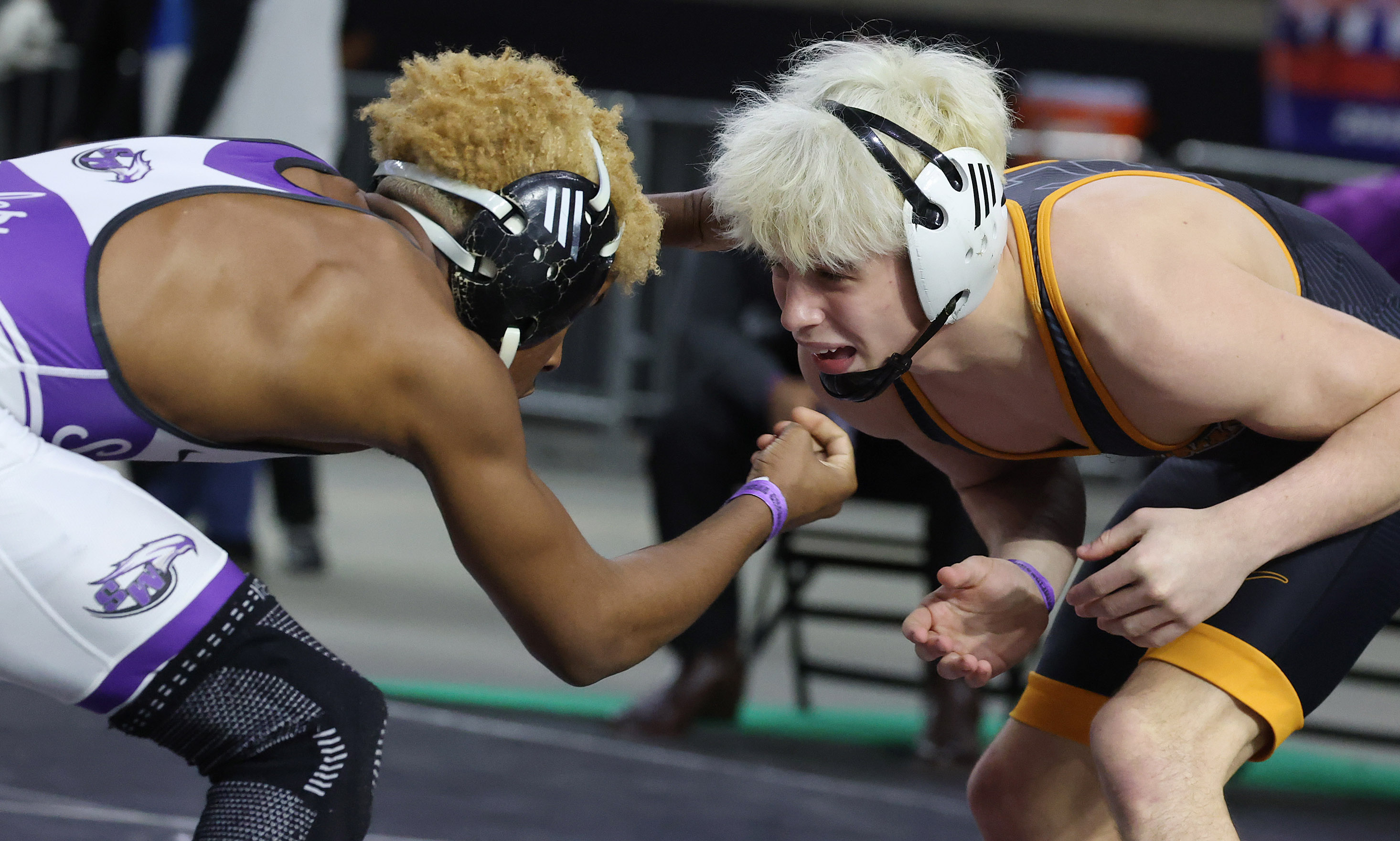 Harmony High's Nathan Lyttle, right, squares up against Southwest Miami...