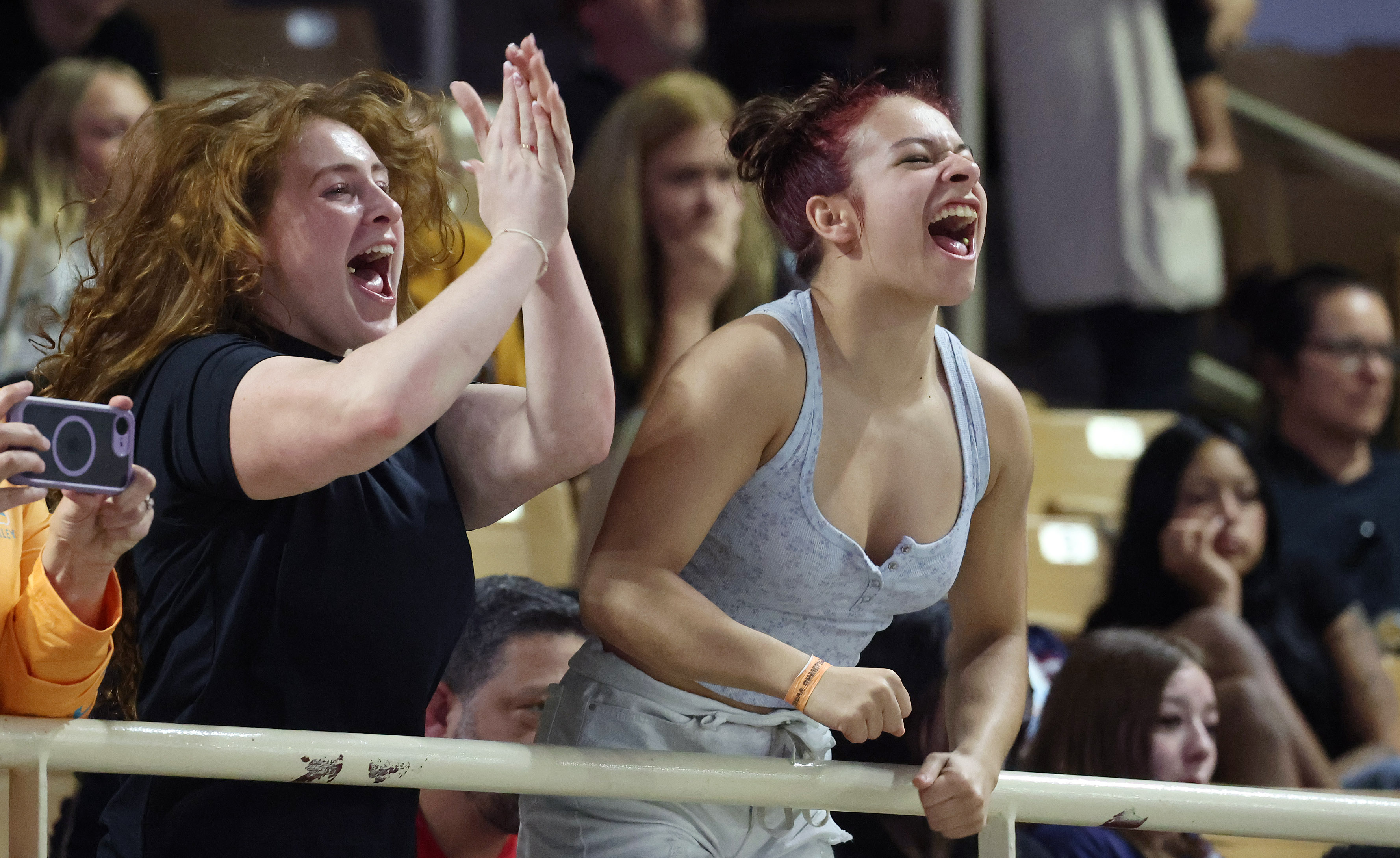 Fans yell during the FHSAA Wrestling Championships at Silver Spurs...